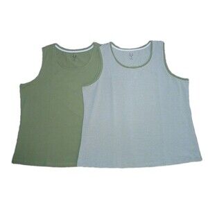 NWOT ISAAC MIZRAHI Womens 2X Striped Solid Lot Of 2 Tank Tops Green A215537